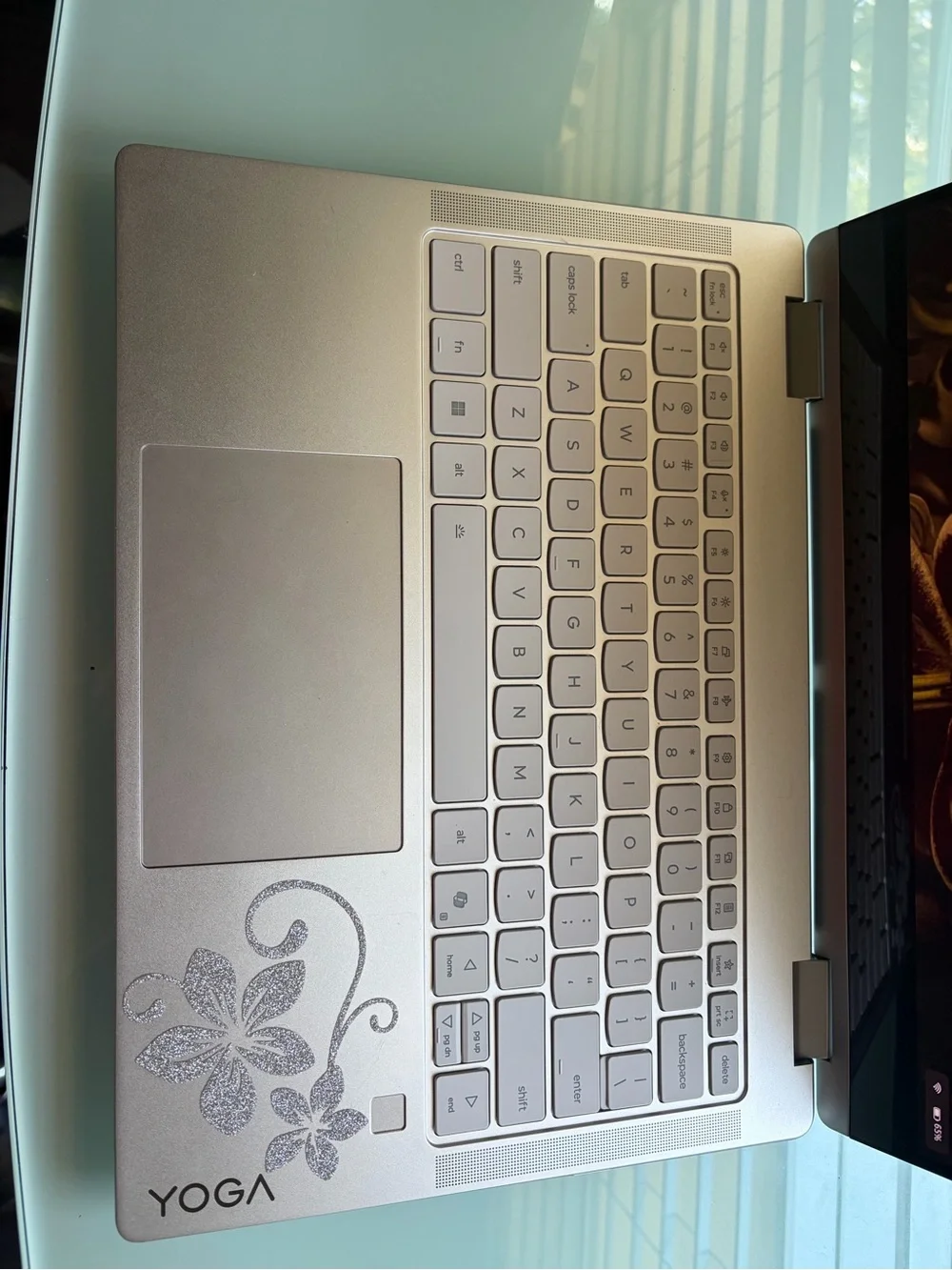 Lenovo Yoga Convertible Laptop in Champagne Silver with Floral Accent
